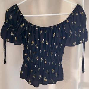 Reformation Puff Sleeve Floral Ruched Top